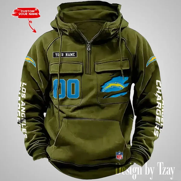 Los Angeles Chargers NFL Multi Pocket Zipper Retro Hoodie AZVMHD815 - Image 3