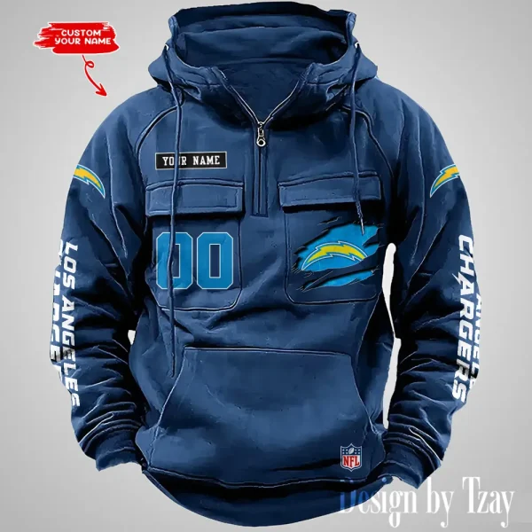 Los Angeles Chargers NFL Multi Pocket Zipper Retro Hoodie AZVMHD815 - Image 4