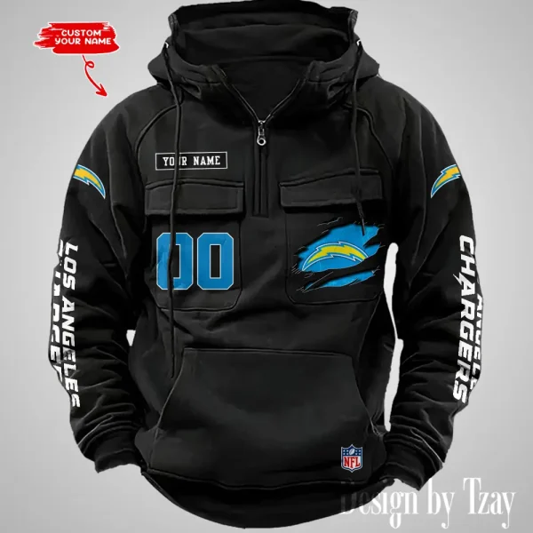 Los Angeles Chargers NFL Multi Pocket Zipper Retro Hoodie AZVMHD815 - Image 5