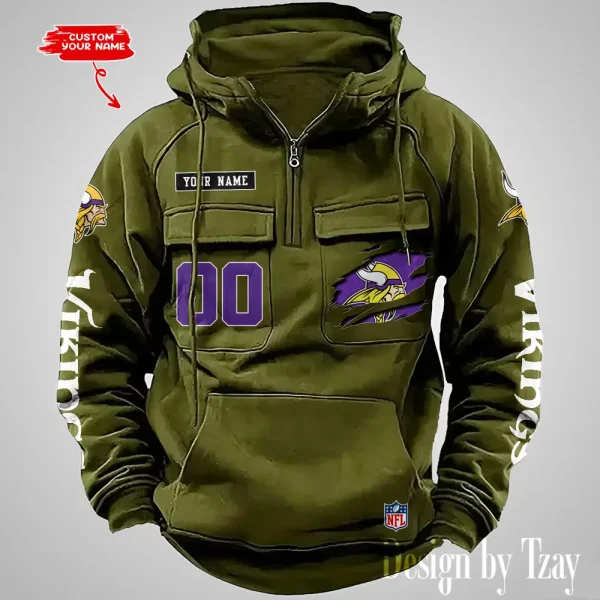 Minnesota Vikings NFL Multi Pocket Zipper Retro Hoodie AZVMHD818