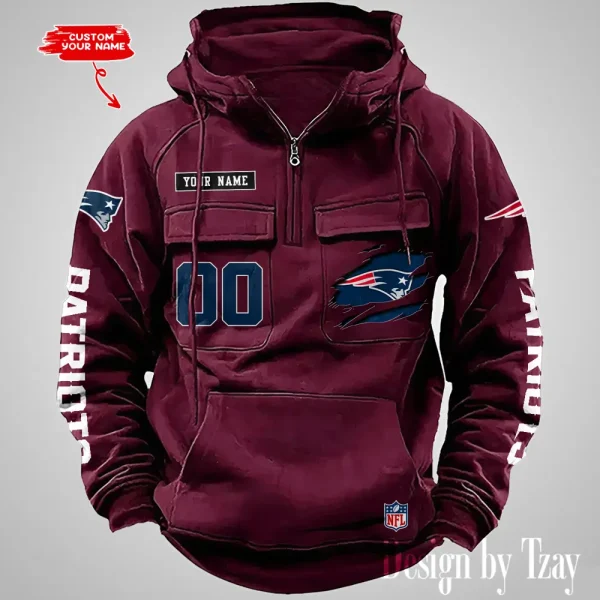 New England Patriots NFL Multi Pocket Zipper Retro Hoodie AZVMHD819