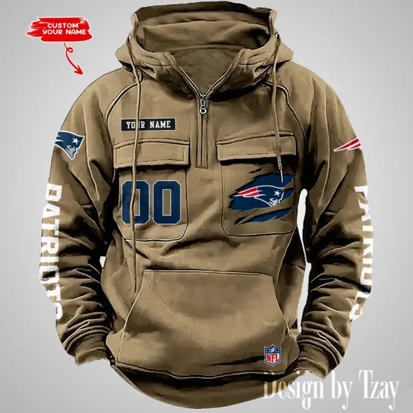 New England Patriots NFL Multi Pocket Zipper Retro Hoodie AZVMHD819 - Image 3