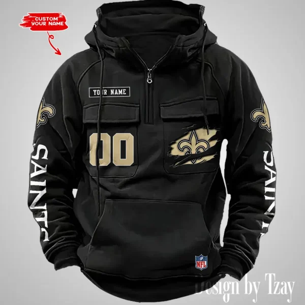 New Orleans Saints NFL Multi Pocket Zipper Retro Hoodie AZVMHD820