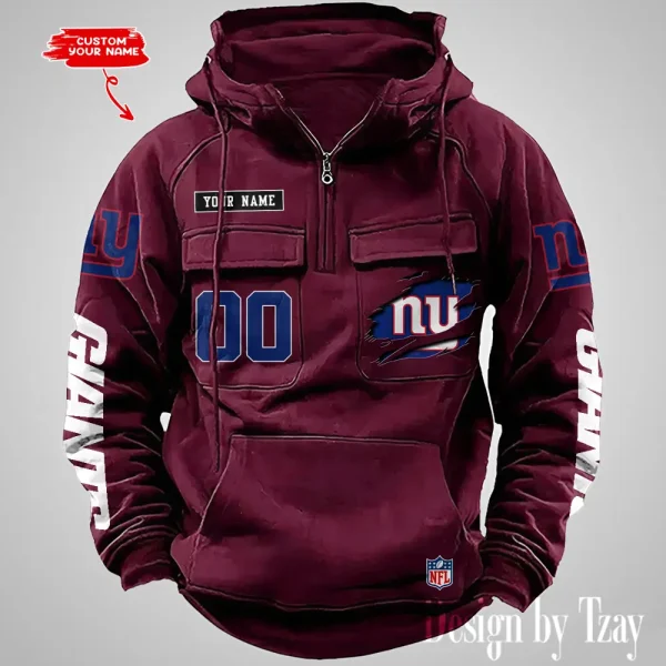 New York Giants NFL Multi Pocket Zipper Retro Hoodie AZVMHD821 - Image 2