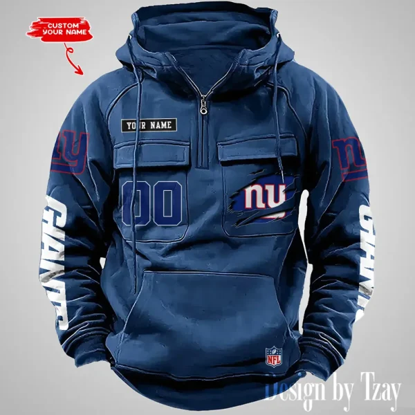 New York Giants NFL Multi Pocket Zipper Retro Hoodie AZVMHD821 - Image 3
