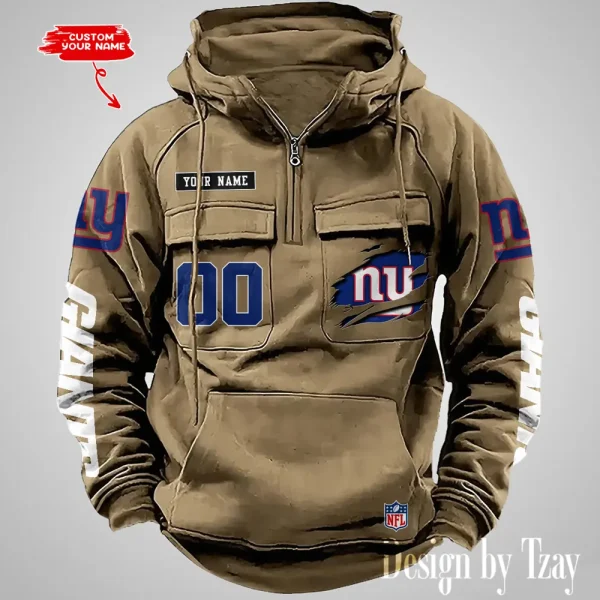 New York Giants NFL Multi Pocket Zipper Retro Hoodie AZVMHD821