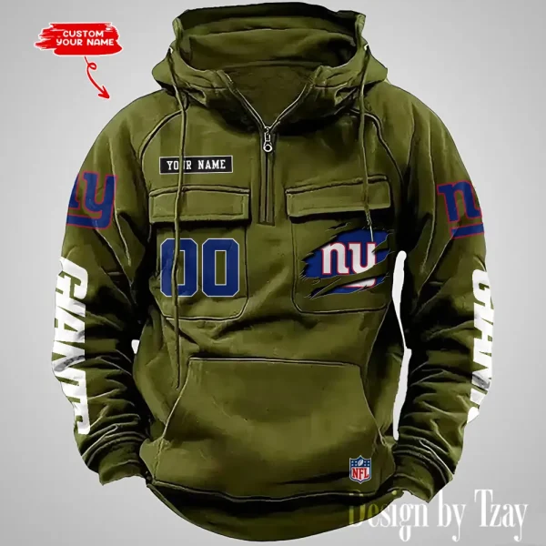 New York Giants NFL Multi Pocket Zipper Retro Hoodie AZVMHD821 - Image 4