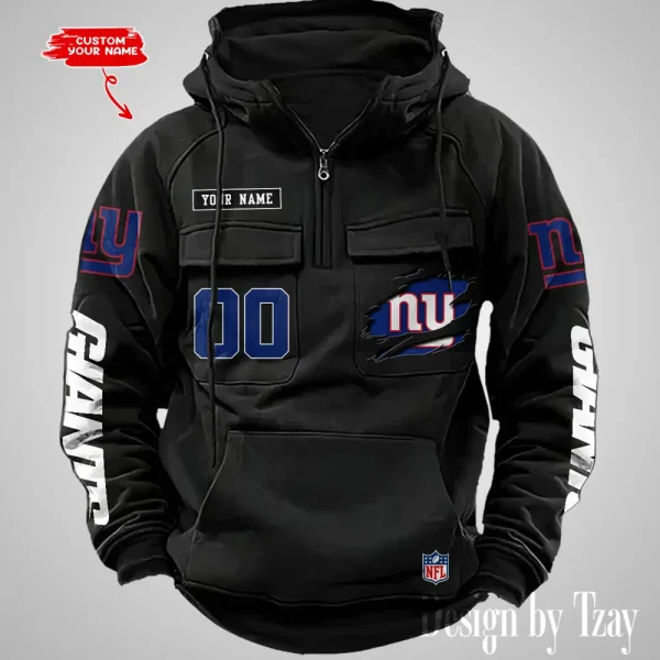 New York Giants NFL Multi Pocket Zipper Retro Hoodie AZVMHD821 - Image 5