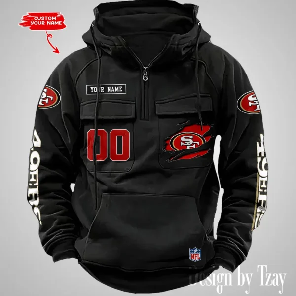 San Francisco 49ers NFL Multi Pocket Zipper Retro Hoodie AZVMHD825 - Image 5