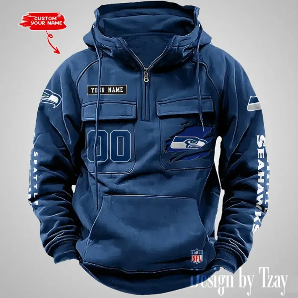 Seattle Seahawks NFL Multi Pocket Zipper Retro Hoodie AZVMHD826