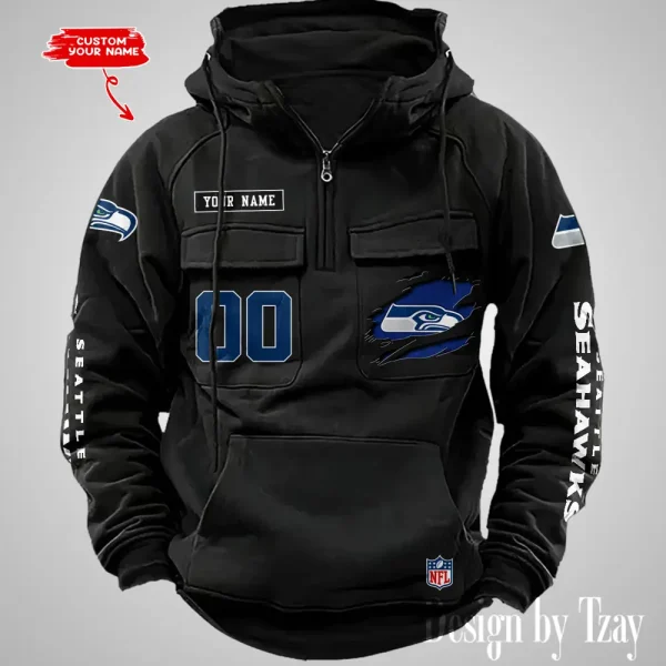 Seattle Seahawks NFL Multi Pocket Zipper Retro Hoodie AZVMHD826 - Image 4