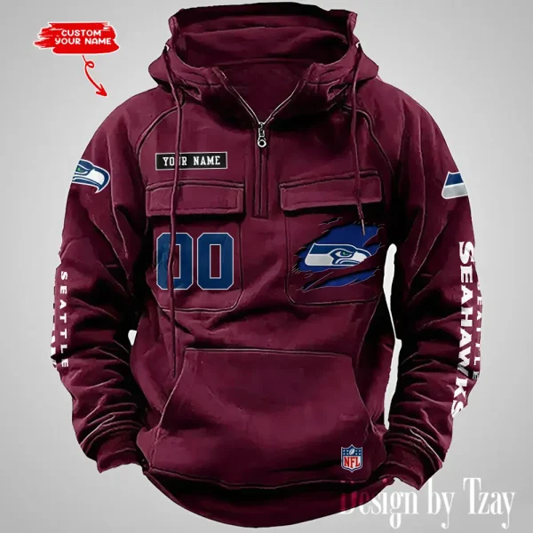 Seattle Seahawks NFL Multi Pocket Zipper Retro Hoodie AZVMHD826 - Image 5