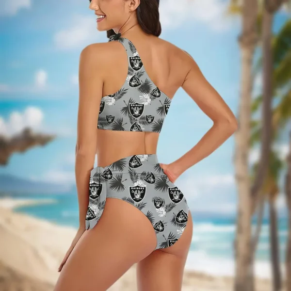 Las Vegas Raiders Women’s One-shoulder Two Piece Swimsuit Set - Image 2