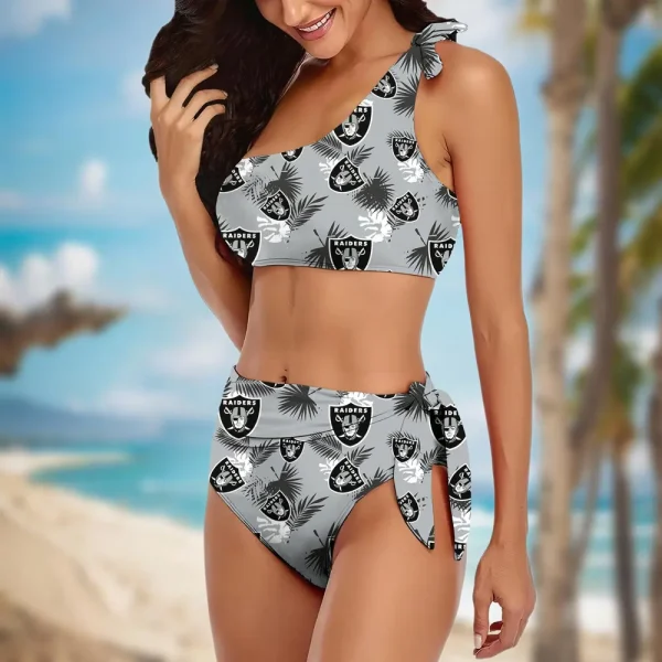 Las Vegas Raiders Women’s One-shoulder Two Piece Swimsuit Set - Image 3