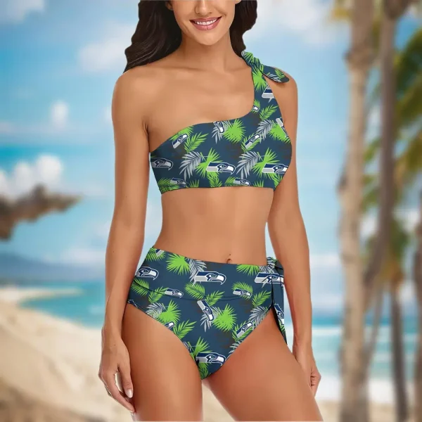 Seattle Seahawks Women’s One-shoulder Two Piece Swimsuit Set - Image 3