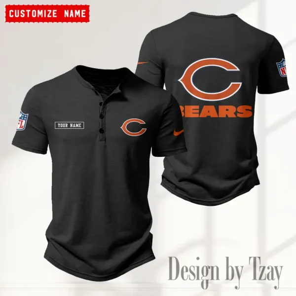 Chicago Bears Men's Button Henley Collar T-Shirt New Fashion 2025 SPTMBHCTS006 - Image 3