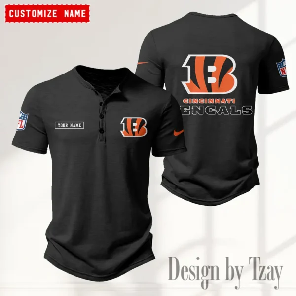 Cincinnati Bengals Men's Button Henley Collar T-Shirt New Fashion 2025 SPTMBHCTS007 - Image 3