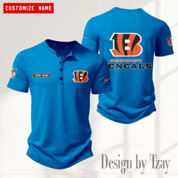 Cincinnati Bengals Men's Button Henley Collar T-Shirt New Fashion 2025 SPTMBHCTS007 - Image 4