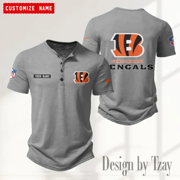 Cincinnati Bengals Men's Button Henley Collar T-Shirt New Fashion 2025 SPTMBHCTS007 - Image 5