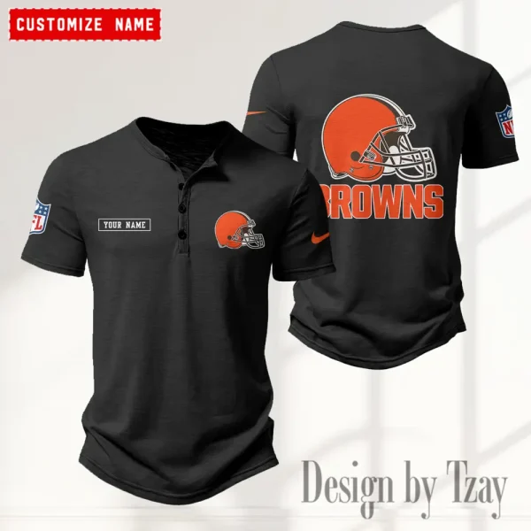 Cleveland Browns Men's Button Henley Collar T-Shirt New Fashion 2025 SPTMBHCTS008 - Image 2
