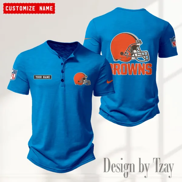 Cleveland Browns Men's Button Henley Collar T-Shirt New Fashion 2025 SPTMBHCTS008 - Image 3