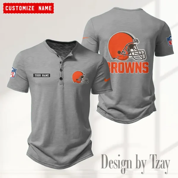Cleveland Browns Men's Button Henley Collar T-Shirt New Fashion 2025 SPTMBHCTS008