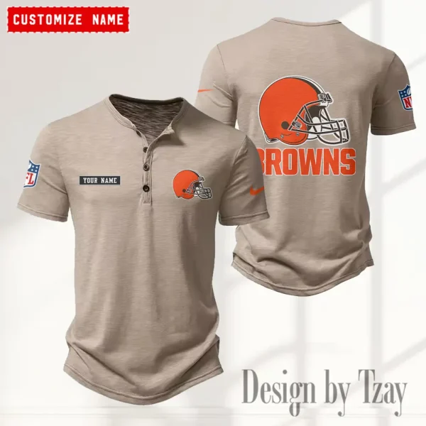 Cleveland Browns Men's Button Henley Collar T-Shirt New Fashion 2025 SPTMBHCTS008 - Image 4