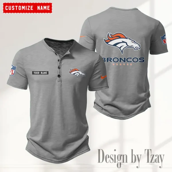 Denver Broncos Men's Button Henley Collar T-Shirt New Fashion 2025 SPTMBHCTS010 - Image 2