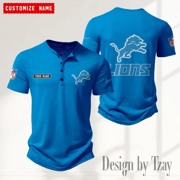 Detroit Lions Men's Button Henley Collar T-Shirt New Fashion 2025 SPTMBHCTS011