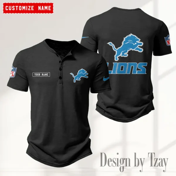 Detroit Lions Men's Button Henley Collar T-Shirt New Fashion 2025 SPTMBHCTS011 - Image 2