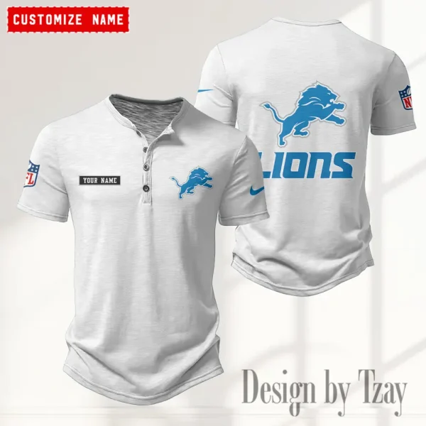 Detroit Lions Men's Button Henley Collar T-Shirt New Fashion 2025 SPTMBHCTS011 - Image 3