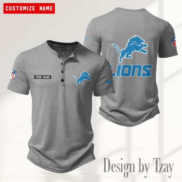 Detroit Lions Men's Button Henley Collar T-Shirt New Fashion 2025 SPTMBHCTS011 - Image 4