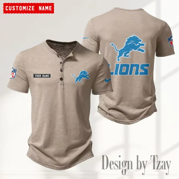 Detroit Lions Men's Button Henley Collar T-Shirt New Fashion 2025 SPTMBHCTS011 - Image 5