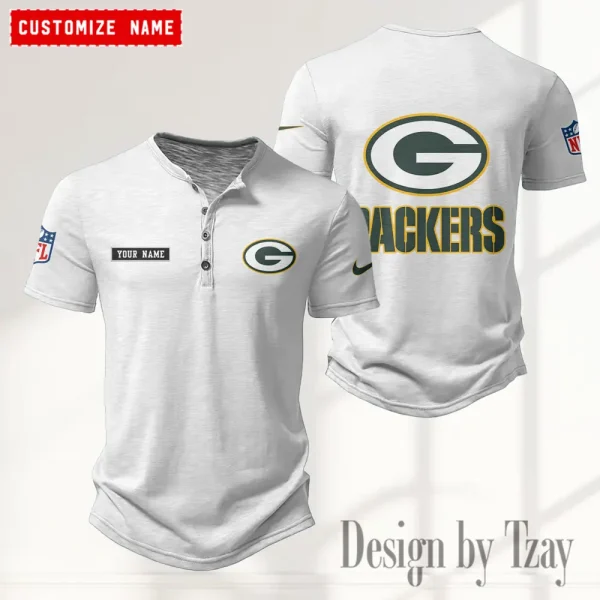 Green Bay Packers Men's Button Henley Collar T-Shirt New Fashion 2025 SPTMBHCTS012