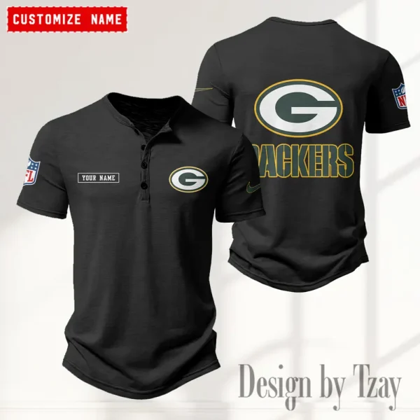 Green Bay Packers Men's Button Henley Collar T-Shirt New Fashion 2025 SPTMBHCTS012 - Image 4