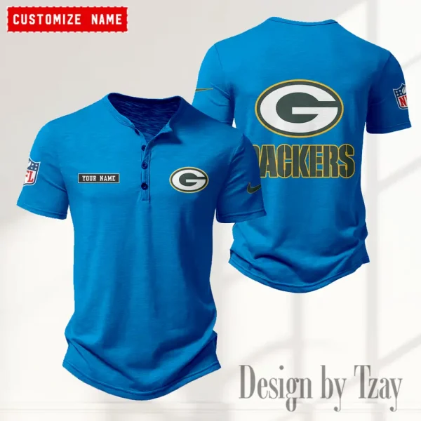 Green Bay Packers Men's Button Henley Collar T-Shirt New Fashion 2025 SPTMBHCTS012 - Image 5