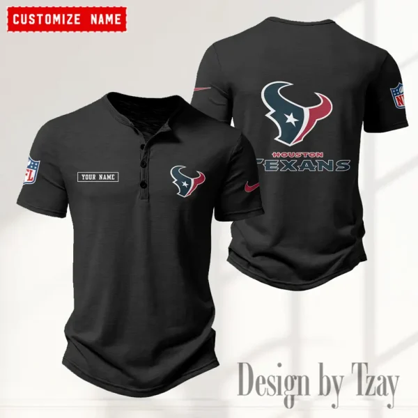 Houston Texans Men's Button Henley Collar T-Shirt New Fashion 2025 SPTMBHCTS013 - Image 2