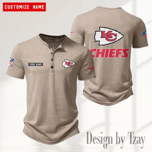 Kansas City Chiefs Men's Button Henley Collar T-Shirt New Fashion 2025 SPTMBHCTS016