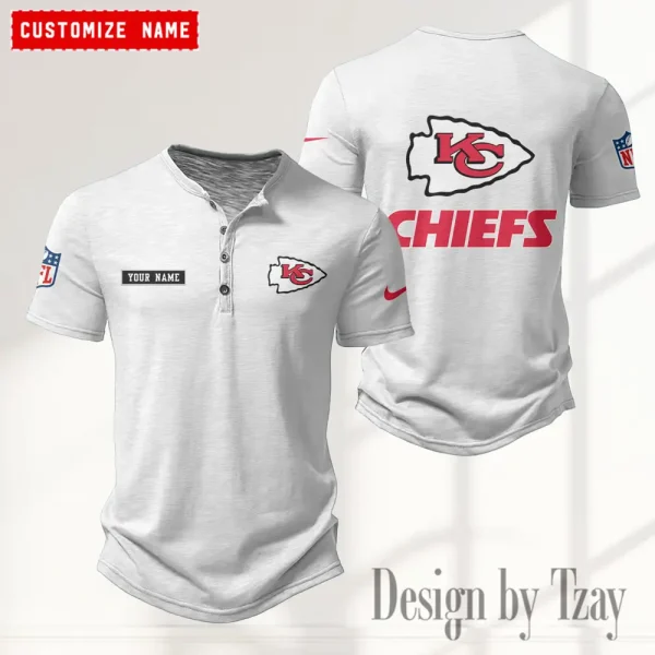 Kansas City Chiefs Men's Button Henley Collar T-Shirt New Fashion 2025 SPTMBHCTS016 - Image 2