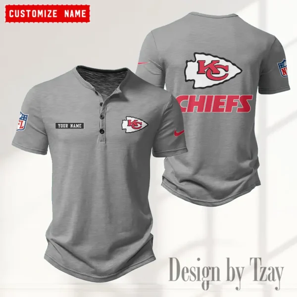 Kansas City Chiefs Men's Button Henley Collar T-Shirt New Fashion 2025 SPTMBHCTS016 - Image 3