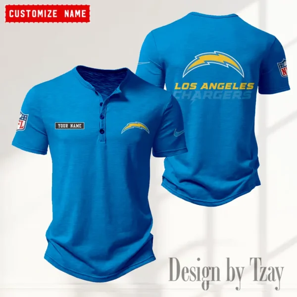 Los Angeles Chargers Men's Button Henley Collar T-Shirt New Fashion 2025 SPTMBHCTS018