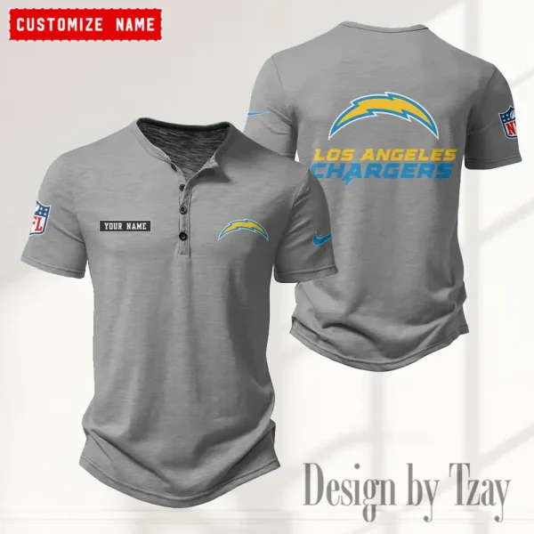 Los Angeles Chargers Men's Button Henley Collar T-Shirt New Fashion 2025 SPTMBHCTS018 - Image 3