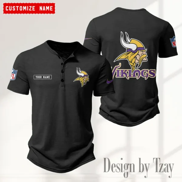 Minnesota Vikings Men's Button Henley Collar T-Shirt New Fashion 2025 SPTMBHCTS021 - Image 2