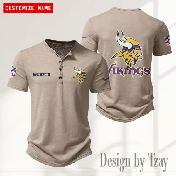 Minnesota Vikings Men's Button Henley Collar T-Shirt New Fashion 2025 SPTMBHCTS021 - Image 3