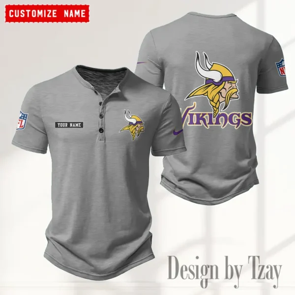 Minnesota Vikings Men's Button Henley Collar T-Shirt New Fashion 2025 SPTMBHCTS021