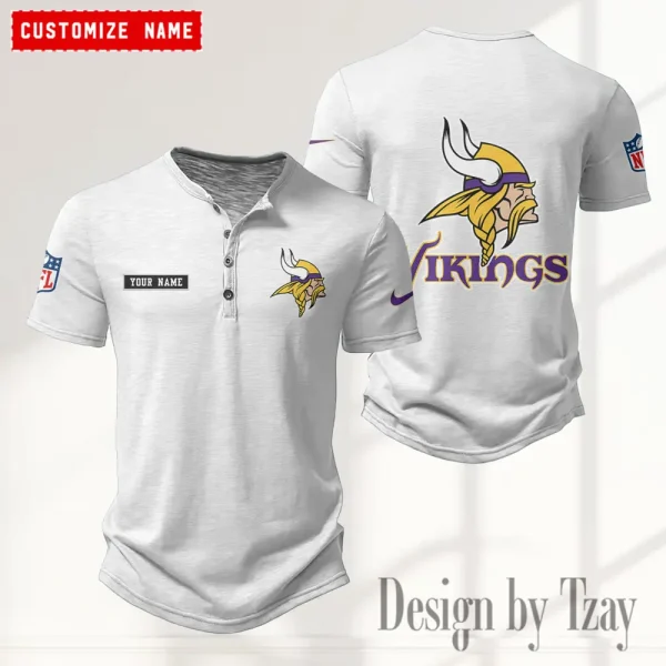 Minnesota Vikings Men's Button Henley Collar T-Shirt New Fashion 2025 SPTMBHCTS021 - Image 4