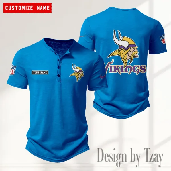 Minnesota Vikings Men's Button Henley Collar T-Shirt New Fashion 2025 SPTMBHCTS021 - Image 5