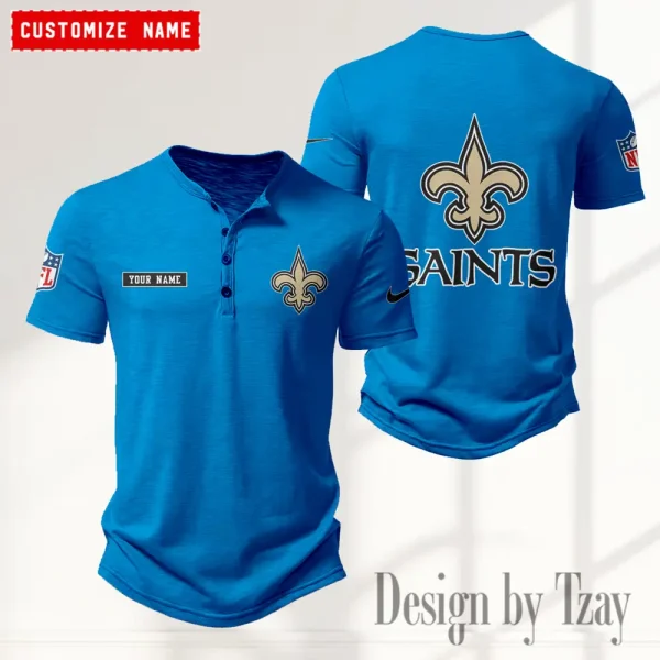 New Orleans Saints Men's Button Henley Collar T-Shirt New Fashion 2025 SPTMBHCTS023 - Image 2