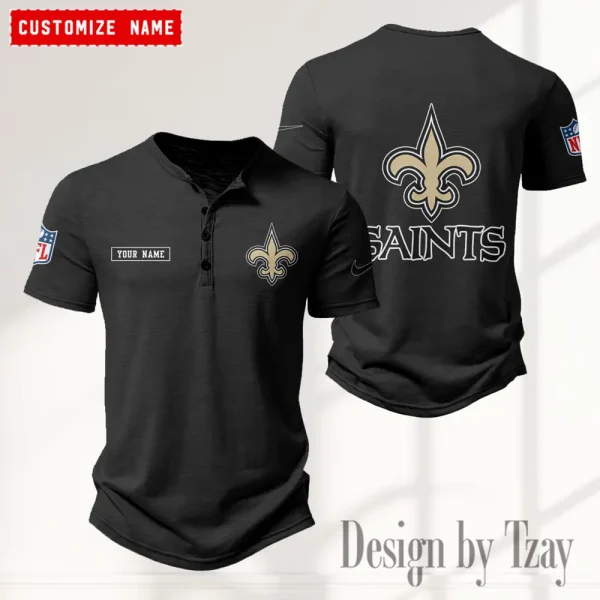 New Orleans Saints Men's Button Henley Collar T-Shirt New Fashion 2025 SPTMBHCTS023 - Image 3