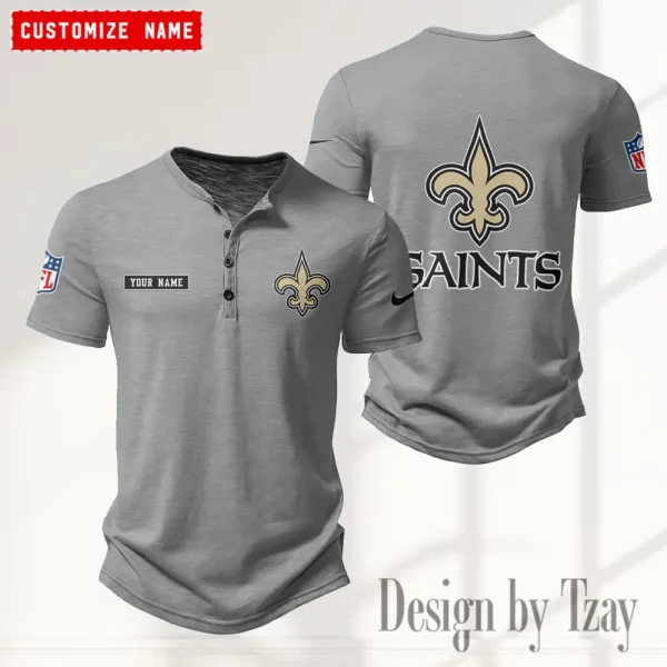 New Orleans Saints Men's Button Henley Collar T-Shirt New Fashion 2025 SPTMBHCTS023 - Image 5